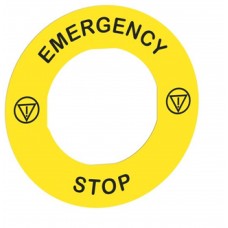 leyenda marcada Ø 60 para parada emergencia - EMERGENCY STOP/logotipo ISO 13850 ref: ZBY9330T Fabricante: 